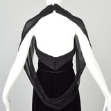 Yves Saint Laurent Black Velvet Dress with a Silk Chiffon Sash & Keyhole Waist