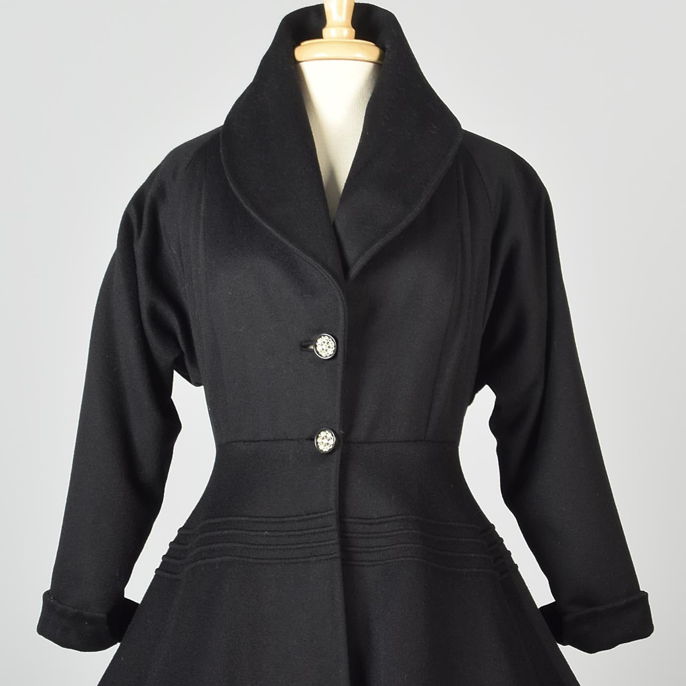 1950s Black Hourglass Princess Coat with Purple Lining