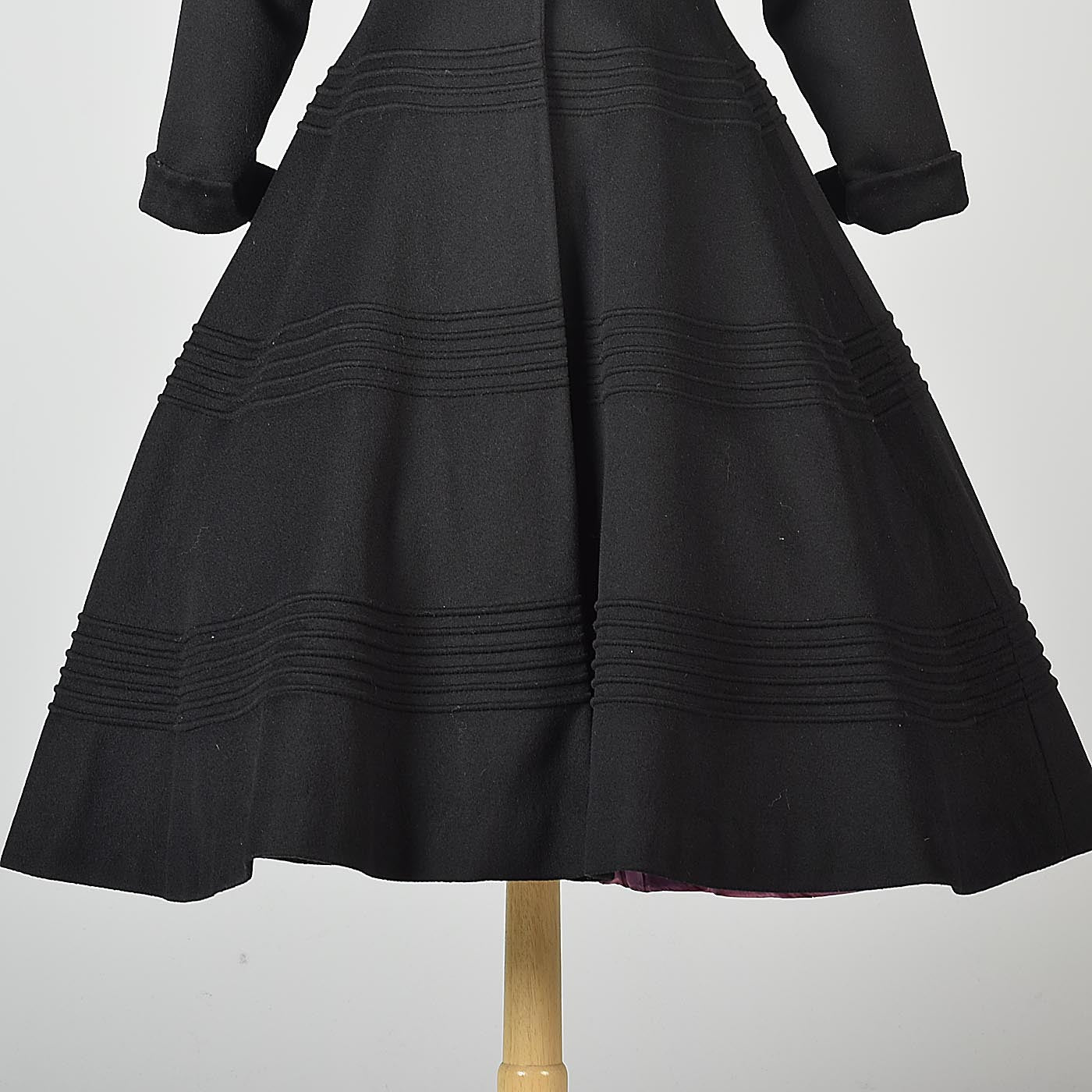 1950s Black Hourglass Princess Coat with Purple Lining