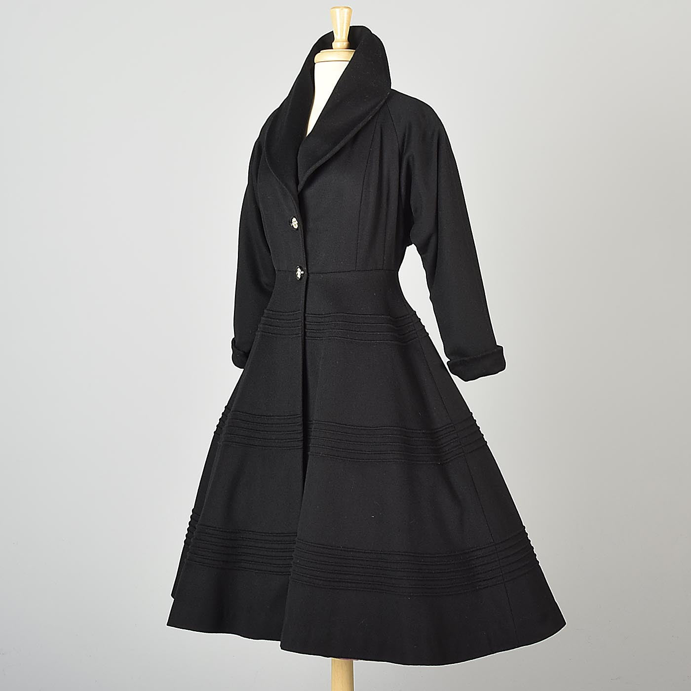 1950s Black Hourglass Princess Coat with Purple Lining