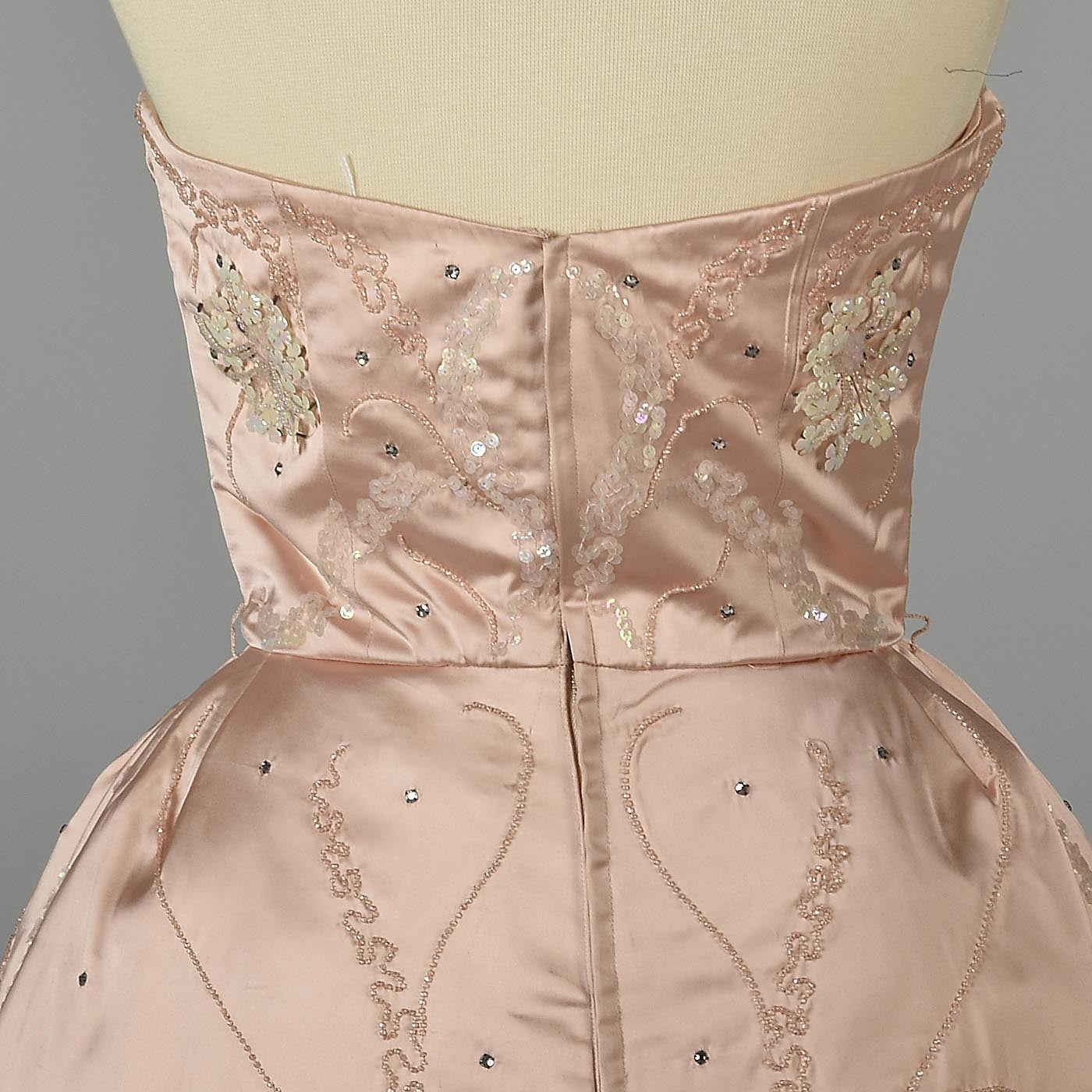 1950s Pink Silk Satin Gown with Three Dimensional Beading from Marshall Field's 28 Shop