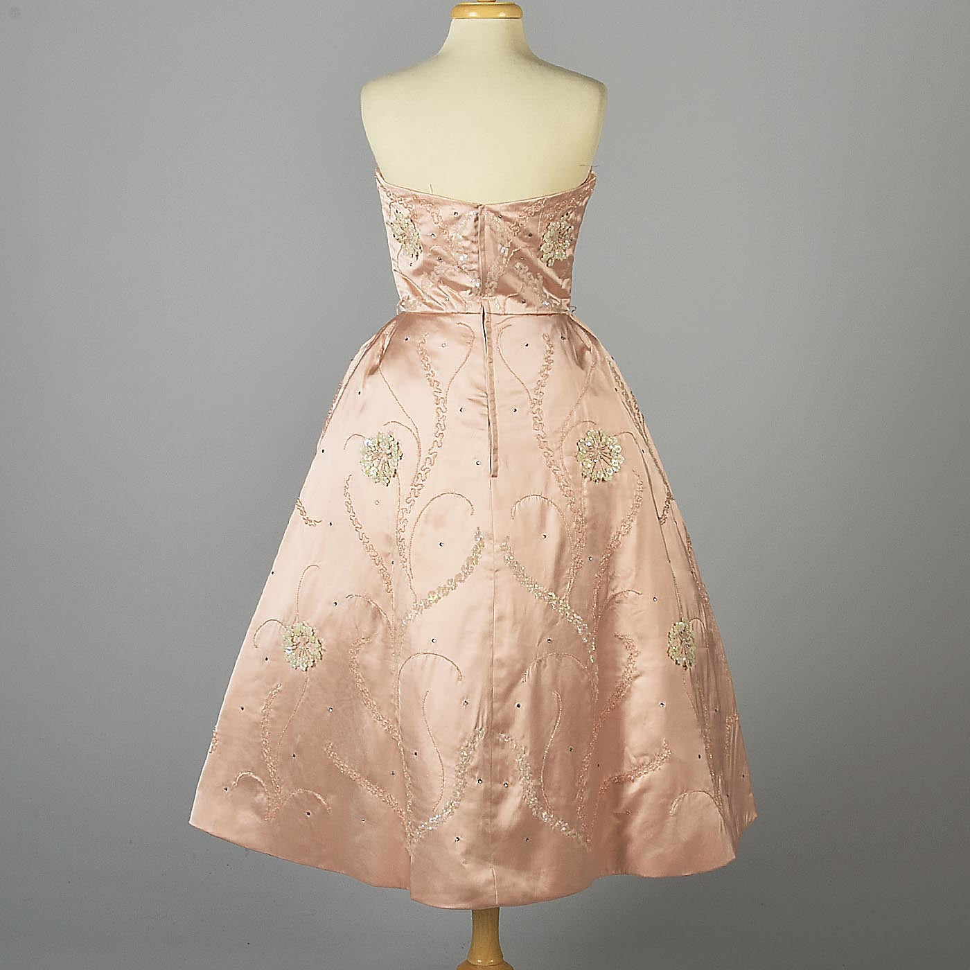 1950s Pink Silk Satin Gown with Three Dimensional Beading from Marshall Field's 28 Shop