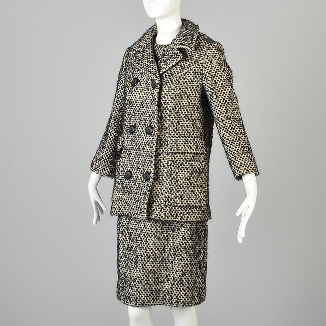 1960s Four Piece Tweed Set with Top, Skirt, Jacket, and Coat