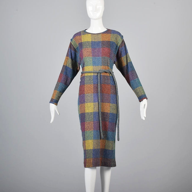 1980s Missoni Belted Shadow Plaid Sweater Dress