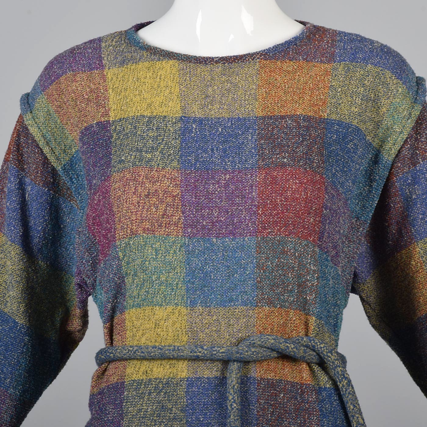 1980s Missoni Belted Shadow Plaid Sweater Dress