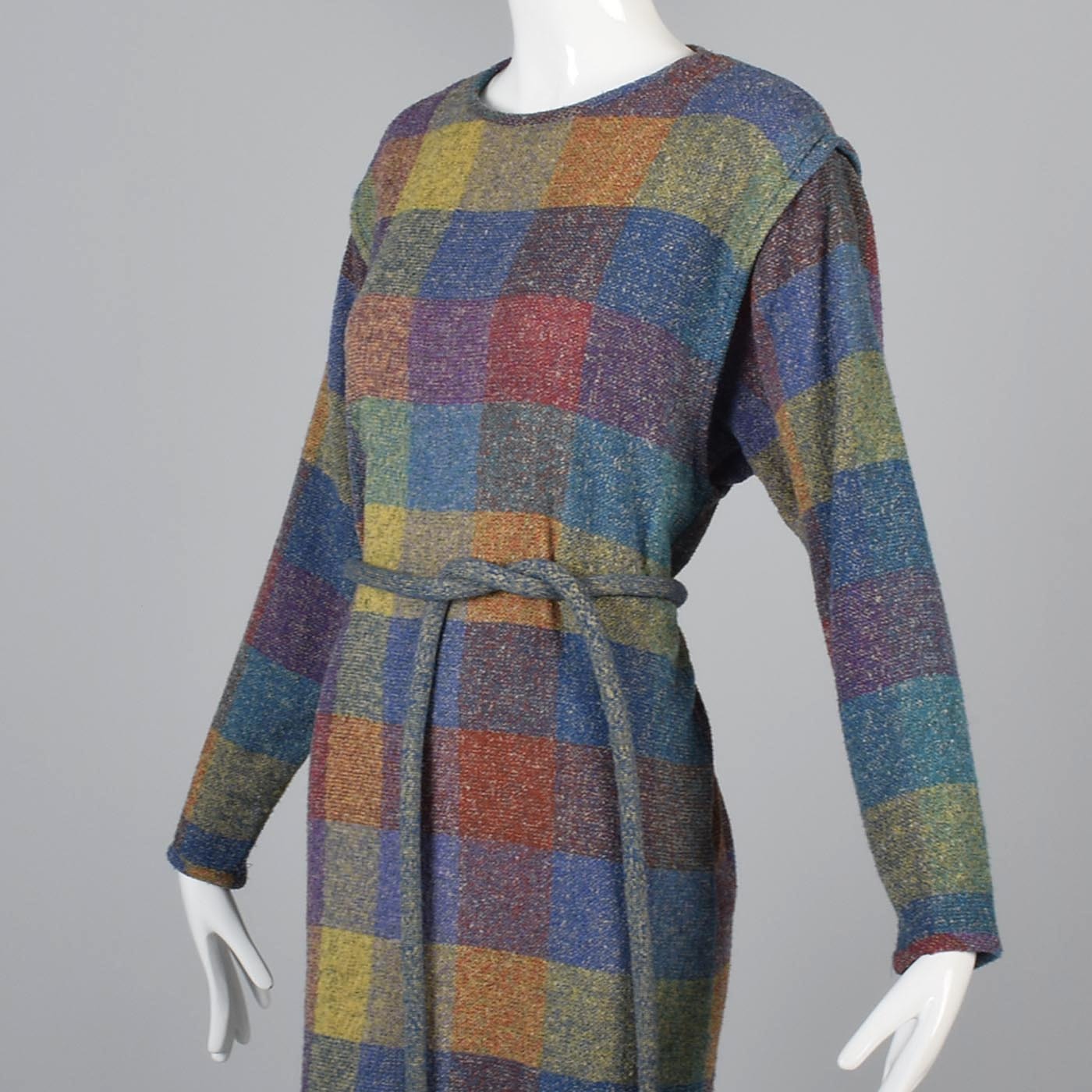 1980s Missoni Belted Shadow Plaid Sweater Dress