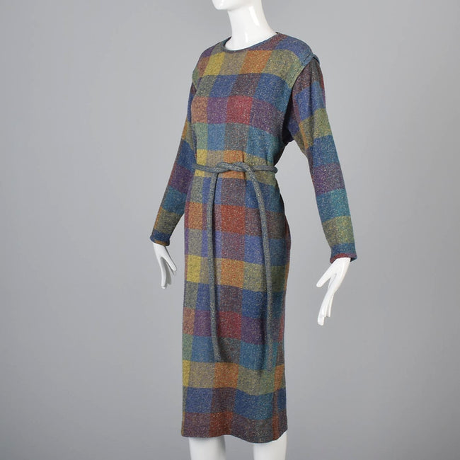 1980s Missoni Belted Shadow Plaid Sweater Dress