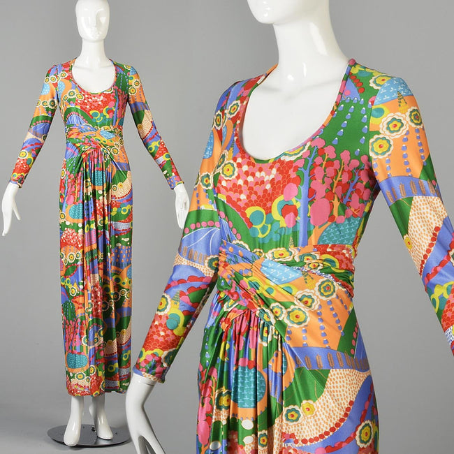Robert David Morton Maxi Dress in a Signed Psychedelic Print