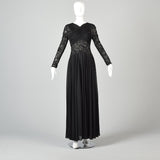 1970s Victoria Royal Black Dress with Sheer Beaded Panels