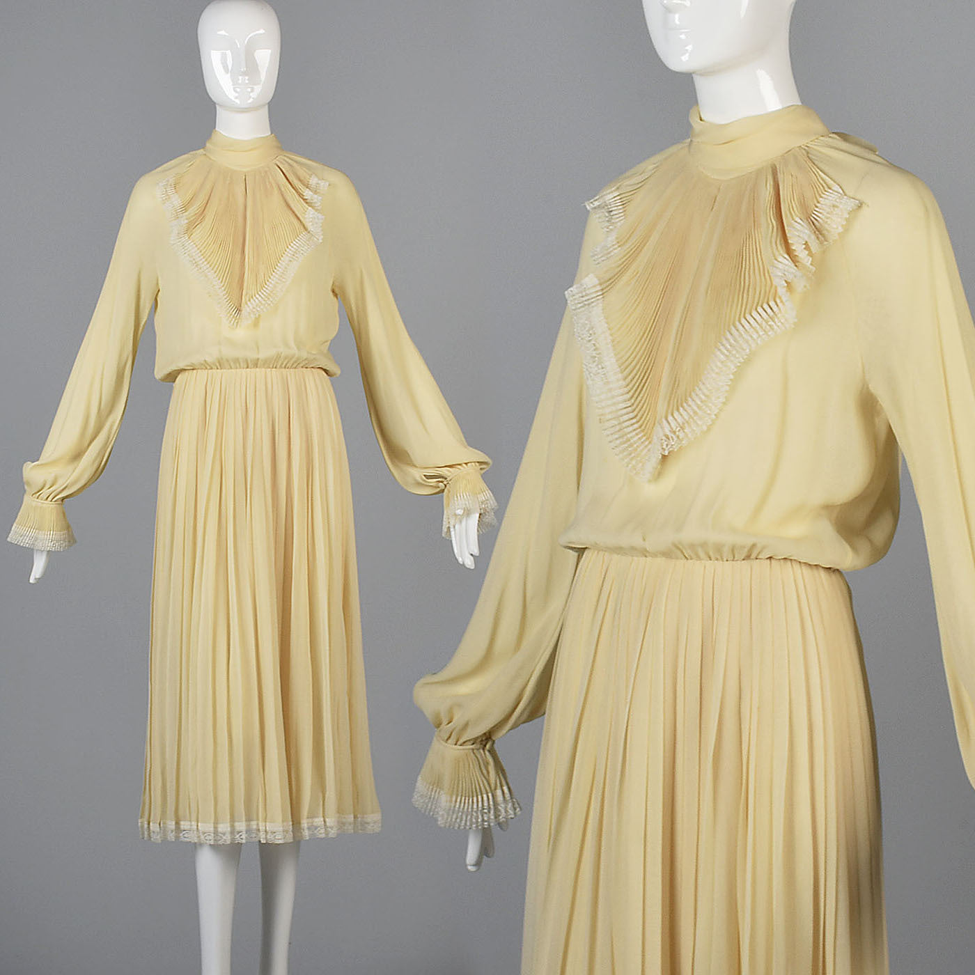 1970s Bill Blass Cream Silk Secretary Dress