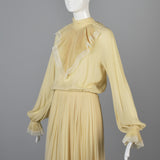 1970s Bill Blass Cream Silk Secretary Dress