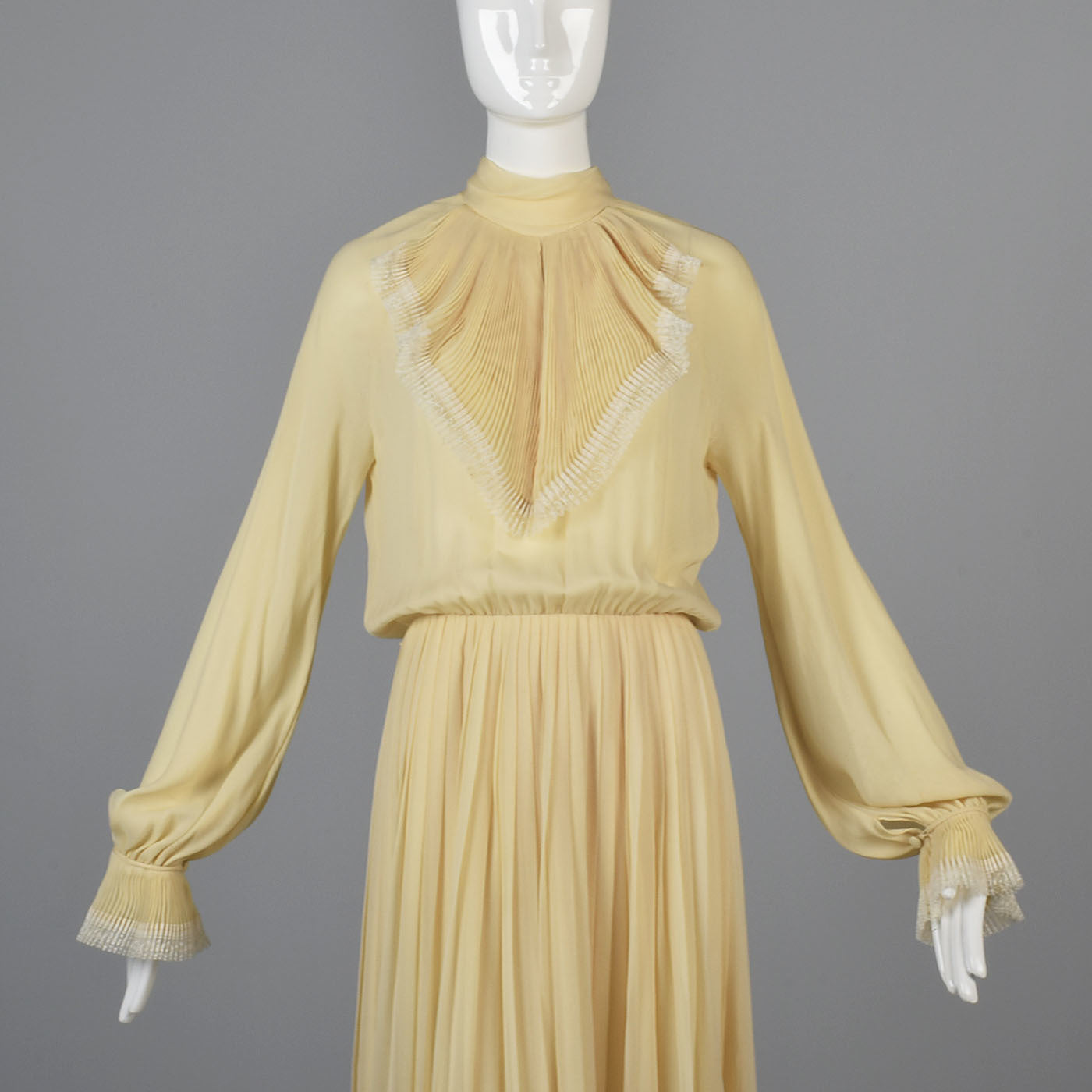 1970s Bill Blass Cream Silk Secretary Dress