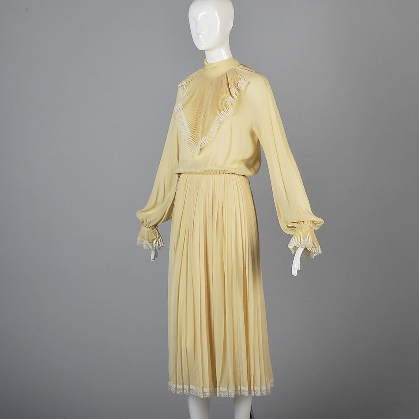 1970s Bill Blass Cream Silk Secretary Dress