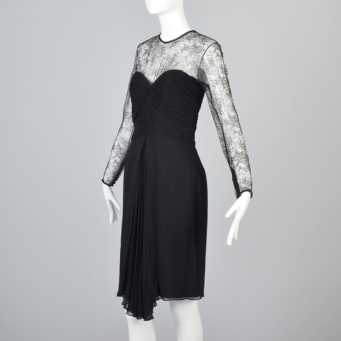 1980s Stanley Platos Little Black Chantilly Lace Dress