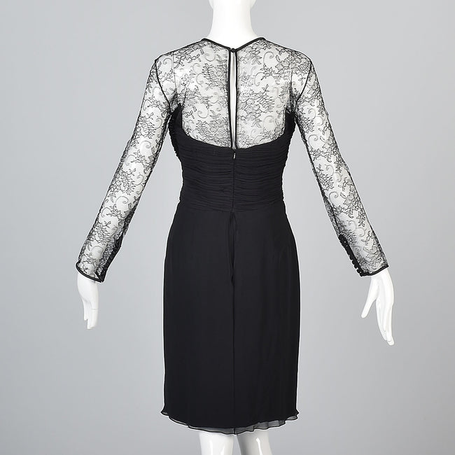 1980s Stanley Platos Little Black Chantilly Lace Dress