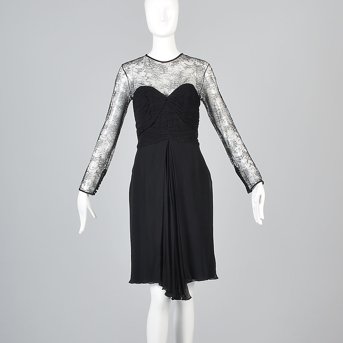 1980s Stanley Platos Little Black Chantilly Lace Dress