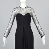 1980s Stanley Platos Little Black Chantilly Lace Dress