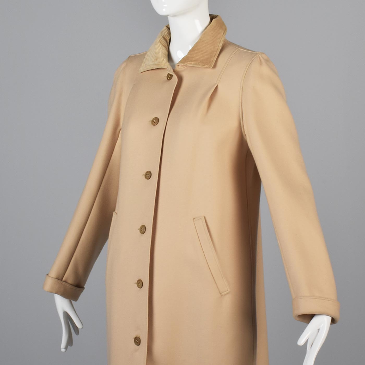 1970s Courreges Camel Coat and Skirt Set with Button Details