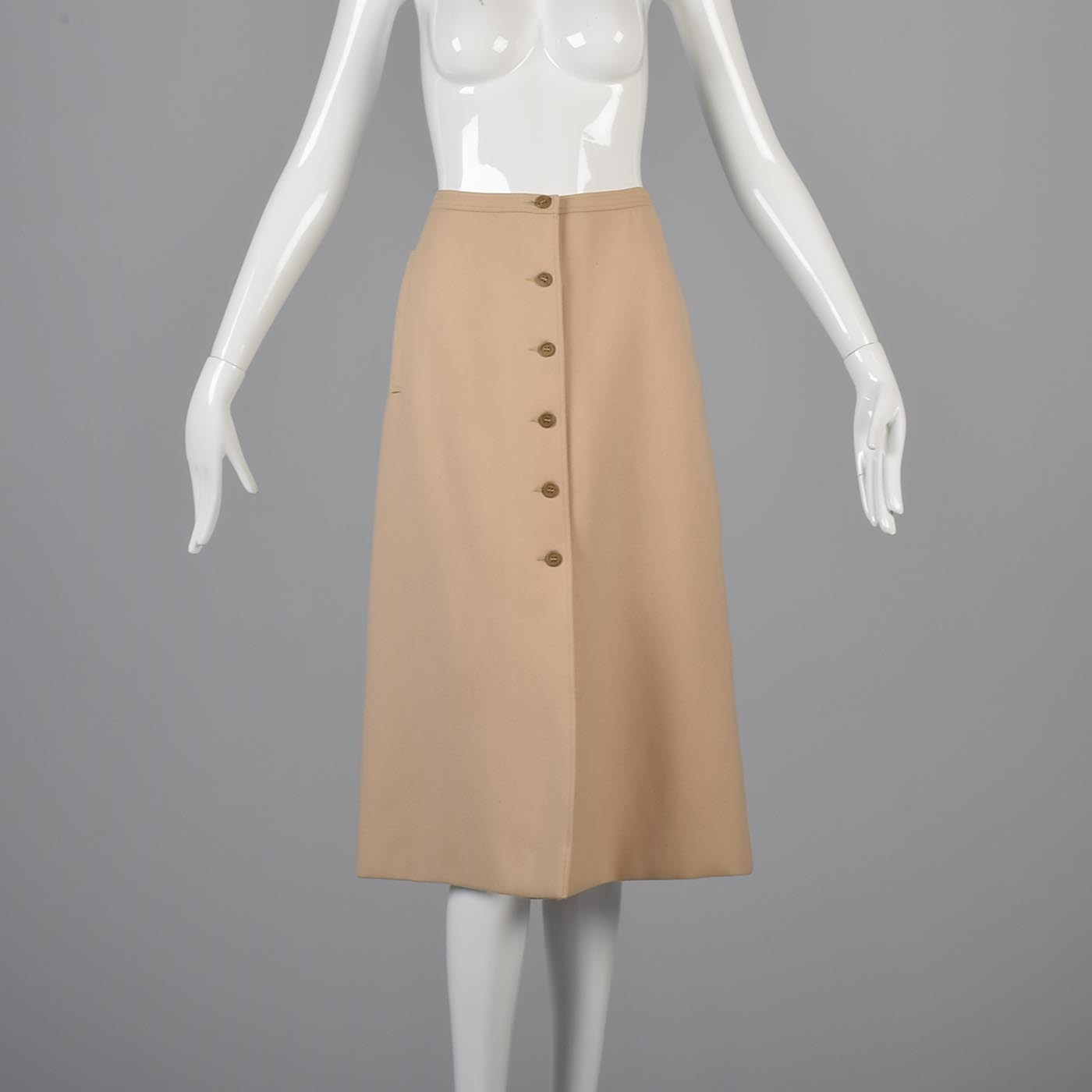 1970s Courreges Camel Coat and Skirt Set with Button Details
