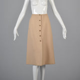 1970s Courreges Camel Coat and Skirt Set with Button Details