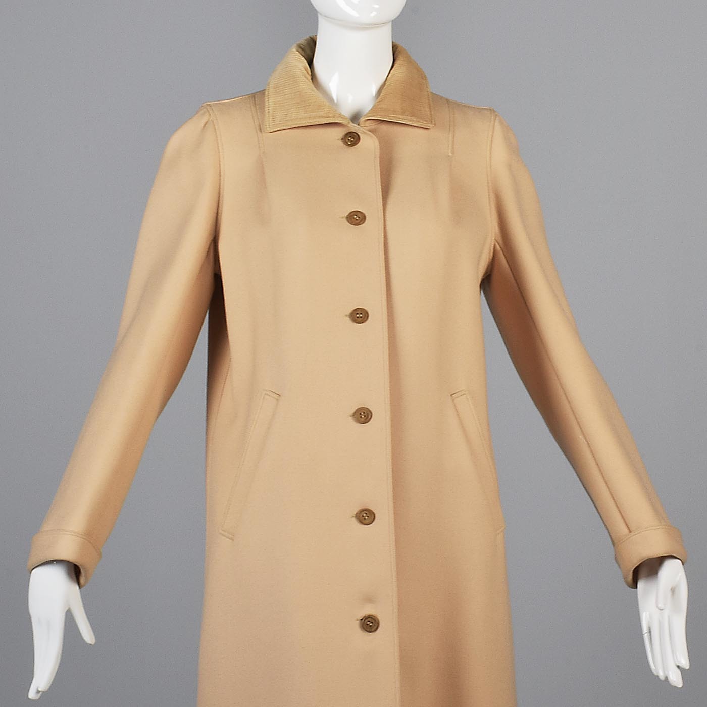 1970s Courreges Camel Coat and Skirt Set with Button Details