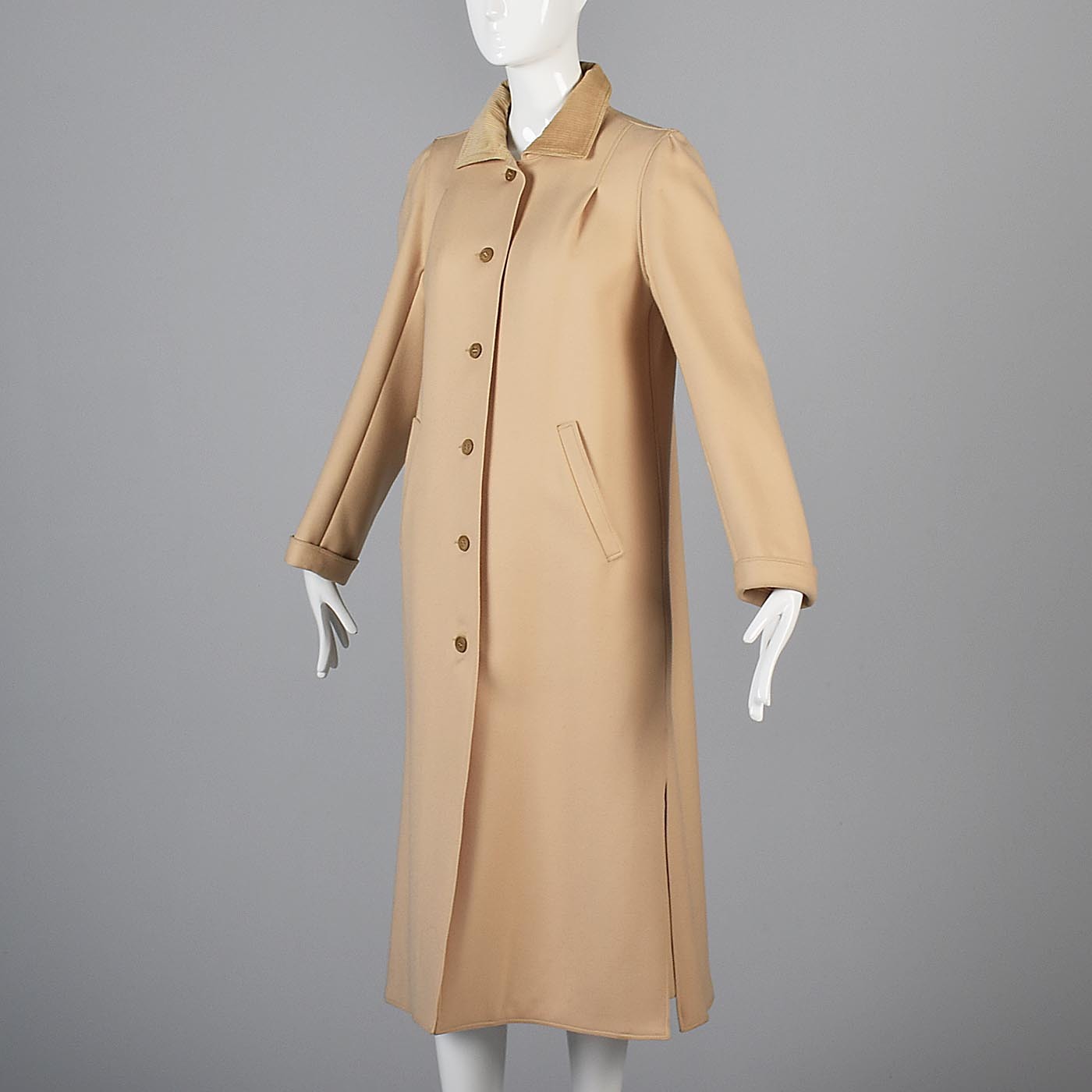 1970s Courreges Camel Coat and Skirt Set with Button Details