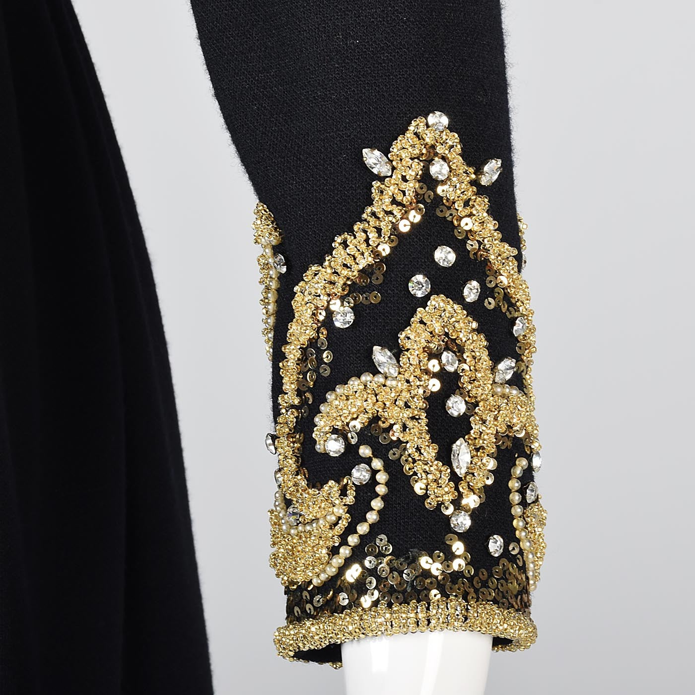 George Halley Black Knit Evening Dress with Beaded Trim