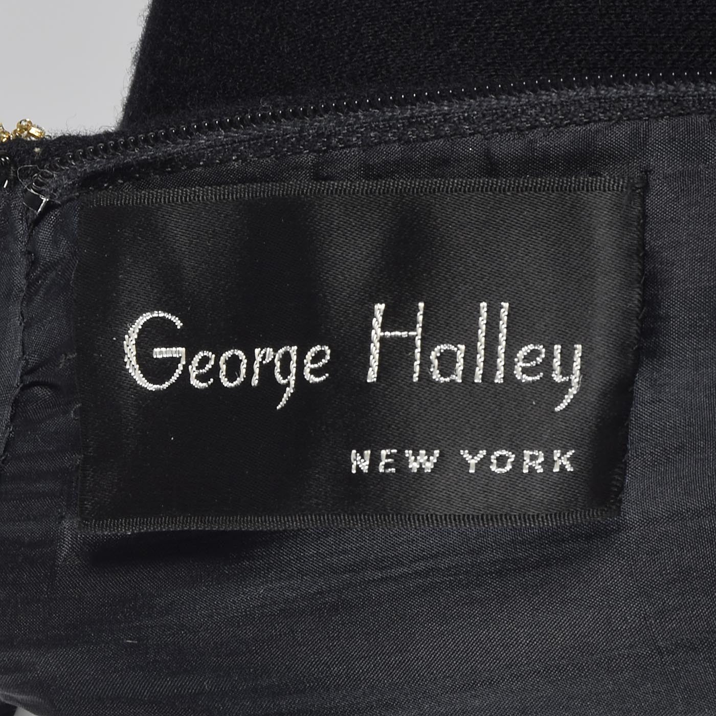 George Halley Black Knit Evening Dress with Beaded Trim