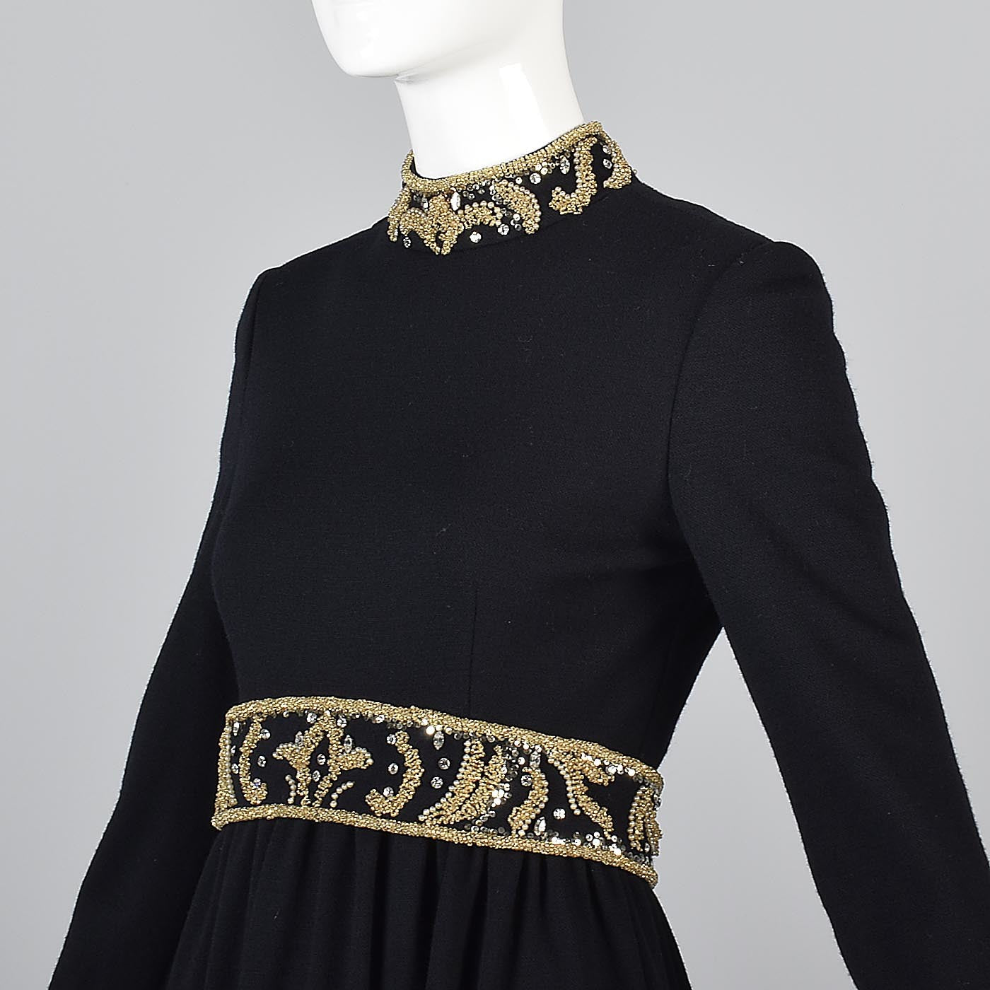 George Halley Black Knit Evening Dress with Beaded Trim