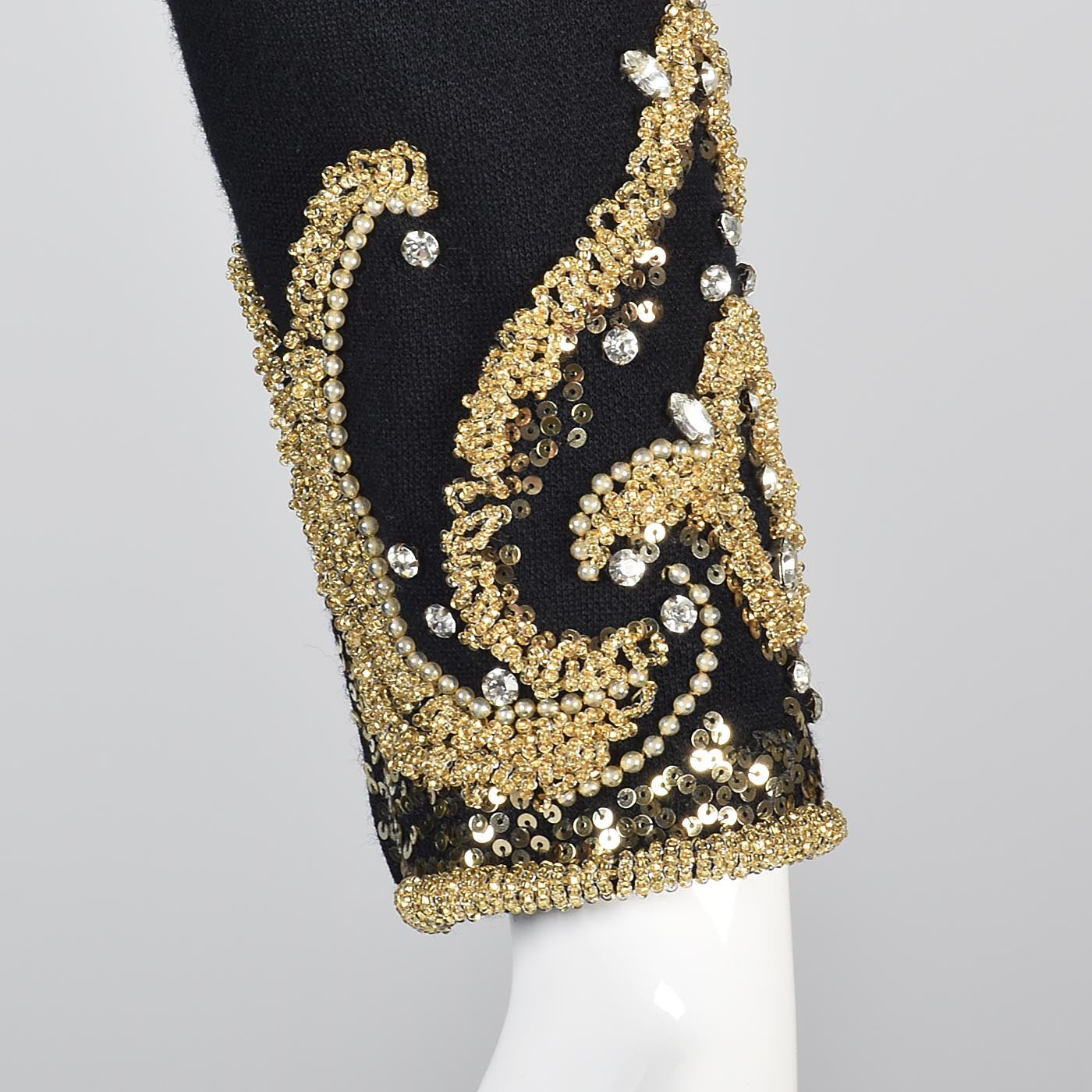 George Halley Black Knit Evening Dress with Beaded Trim