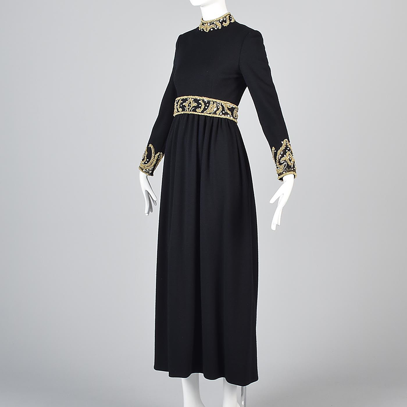George Halley Black Knit Evening Dress with Beaded Trim
