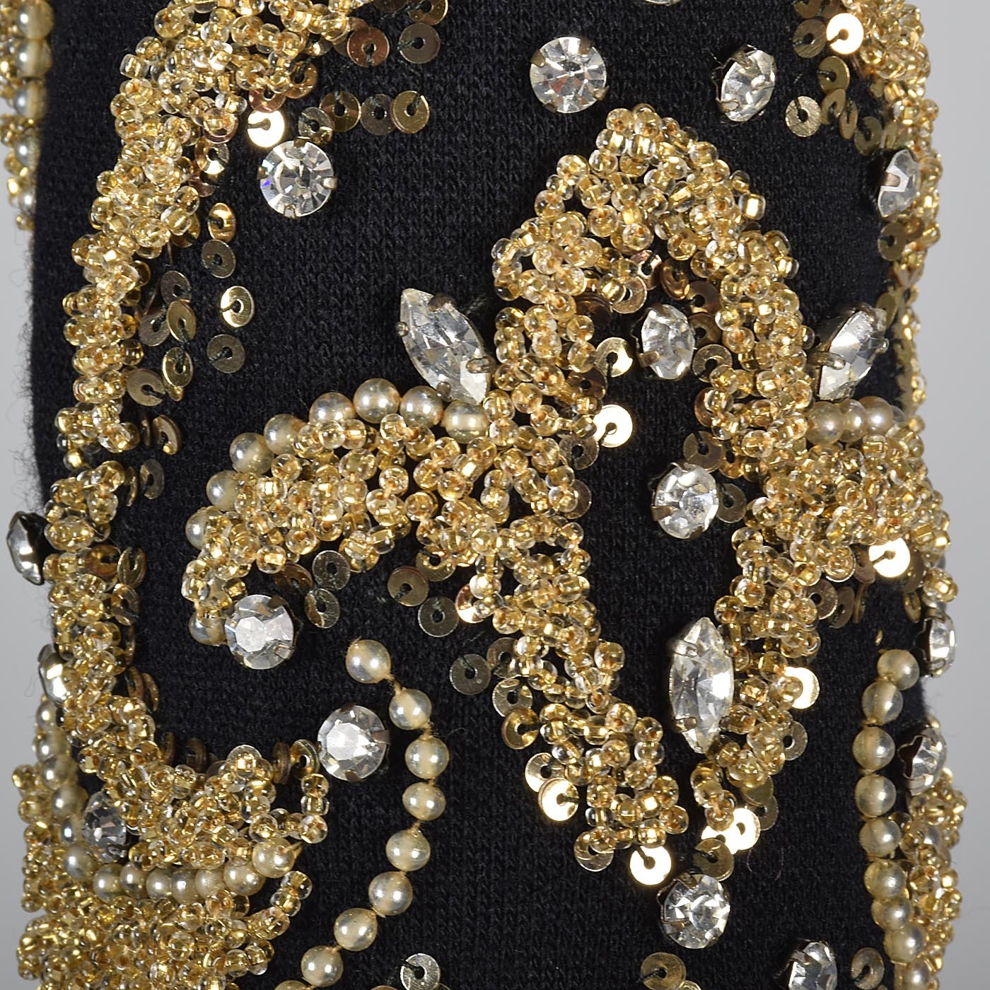 George Halley Black Knit Evening Dress with Beaded Trim