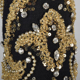 George Halley Black Knit Evening Dress with Beaded Trim