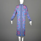 1960s Leonard Paris Loose Long Sleeve Silk Knit Dress in Purple