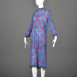 1960s Leonard Paris Loose Long Sleeve Silk Knit Dress in Purple