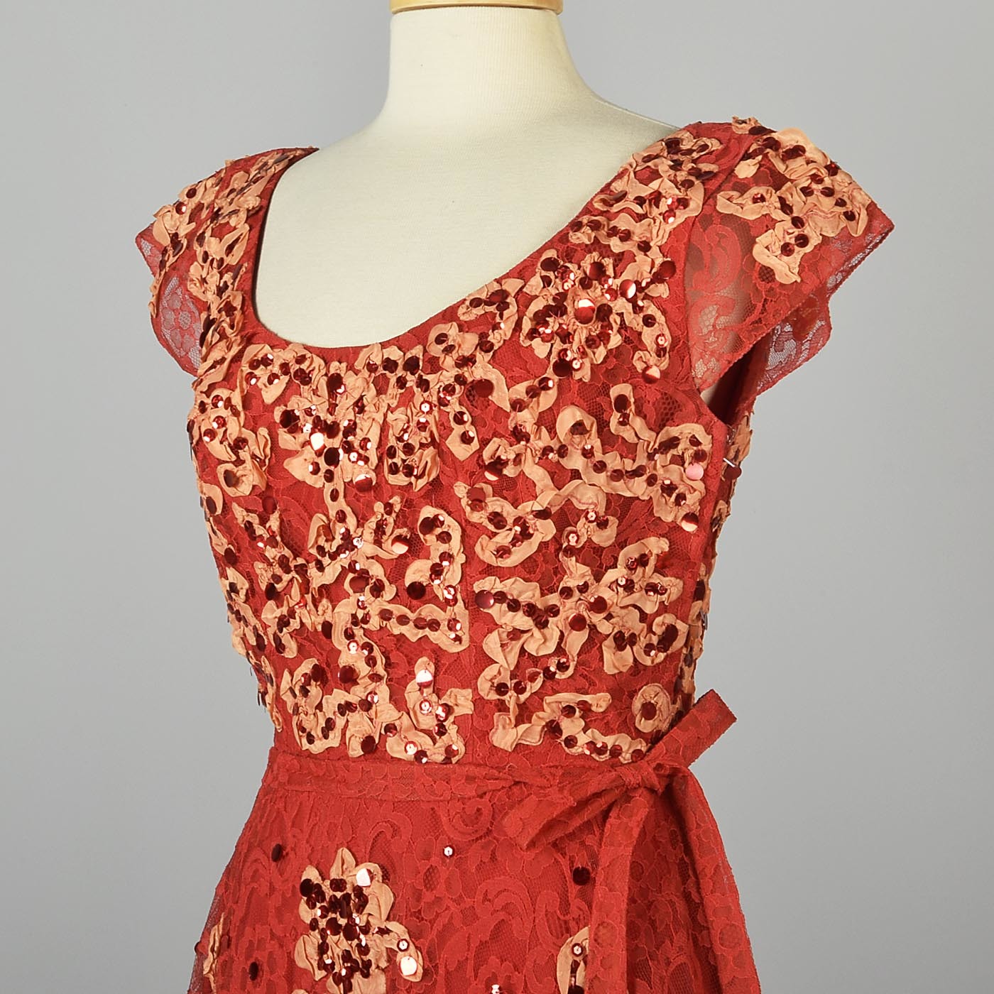 1940s Red Lace Fit & Flare Party Dress by Patric of Miss America