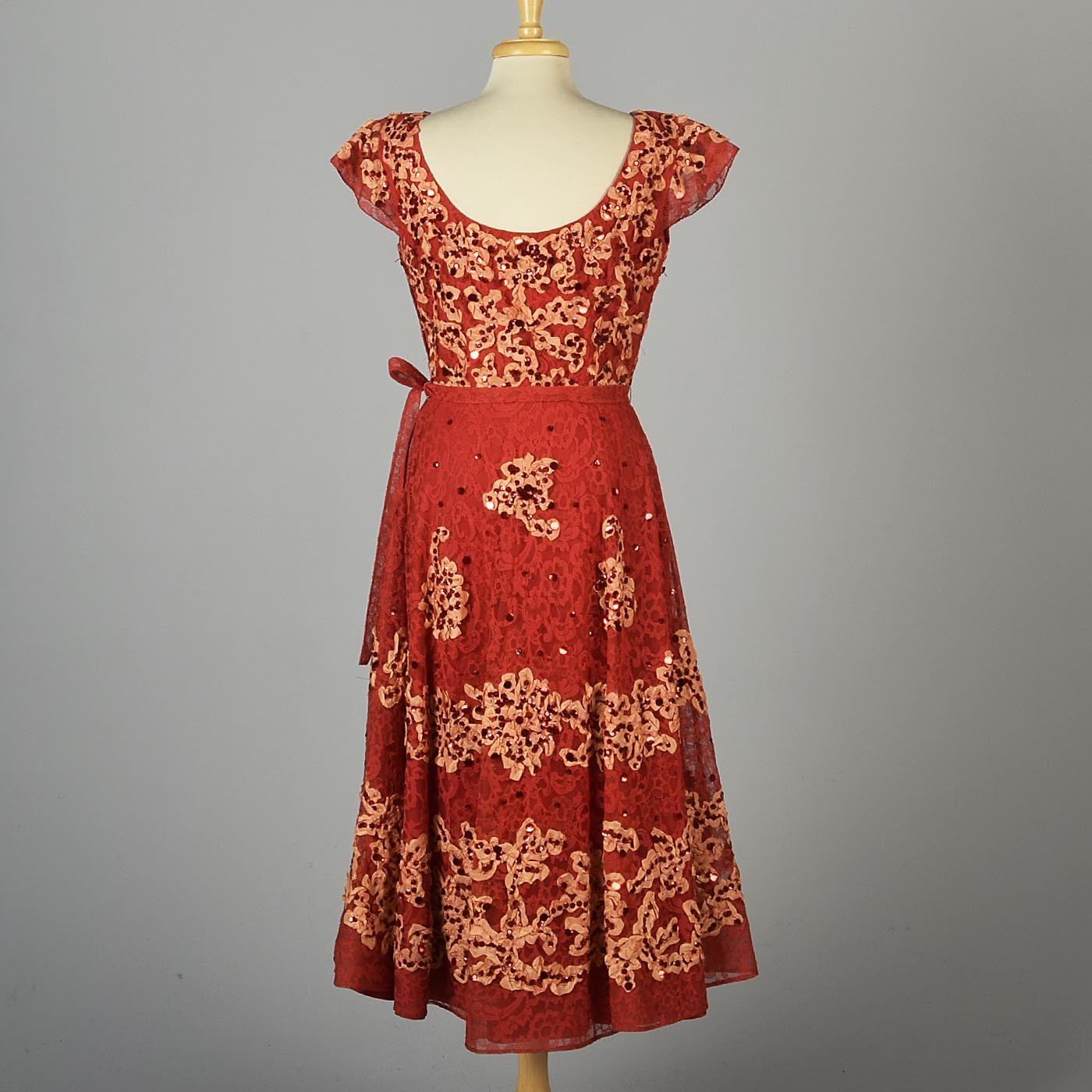 1940s Red Lace Fit & Flare Party Dress by Patric of Miss America