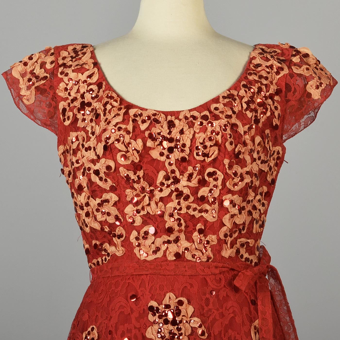 1940s Red Lace Fit & Flare Party Dress by Patric of Miss America