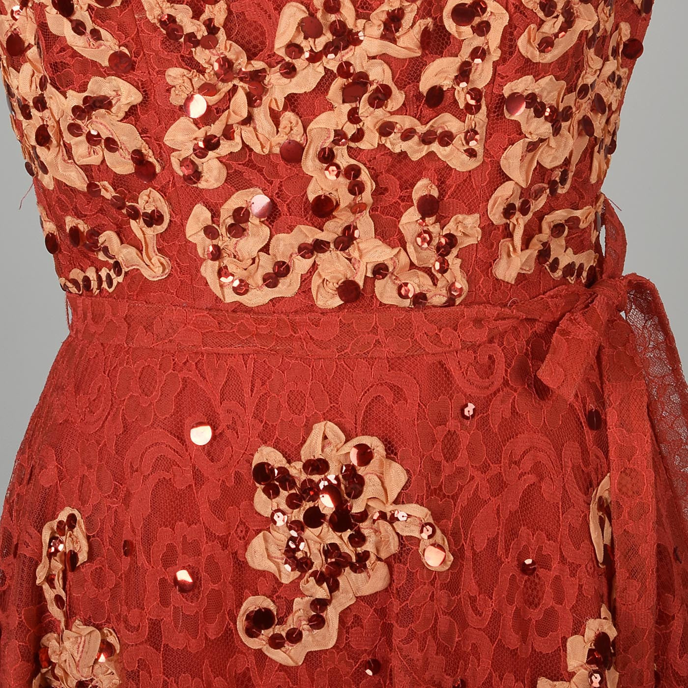1940s Red Lace Fit & Flare Party Dress by Patric of Miss America