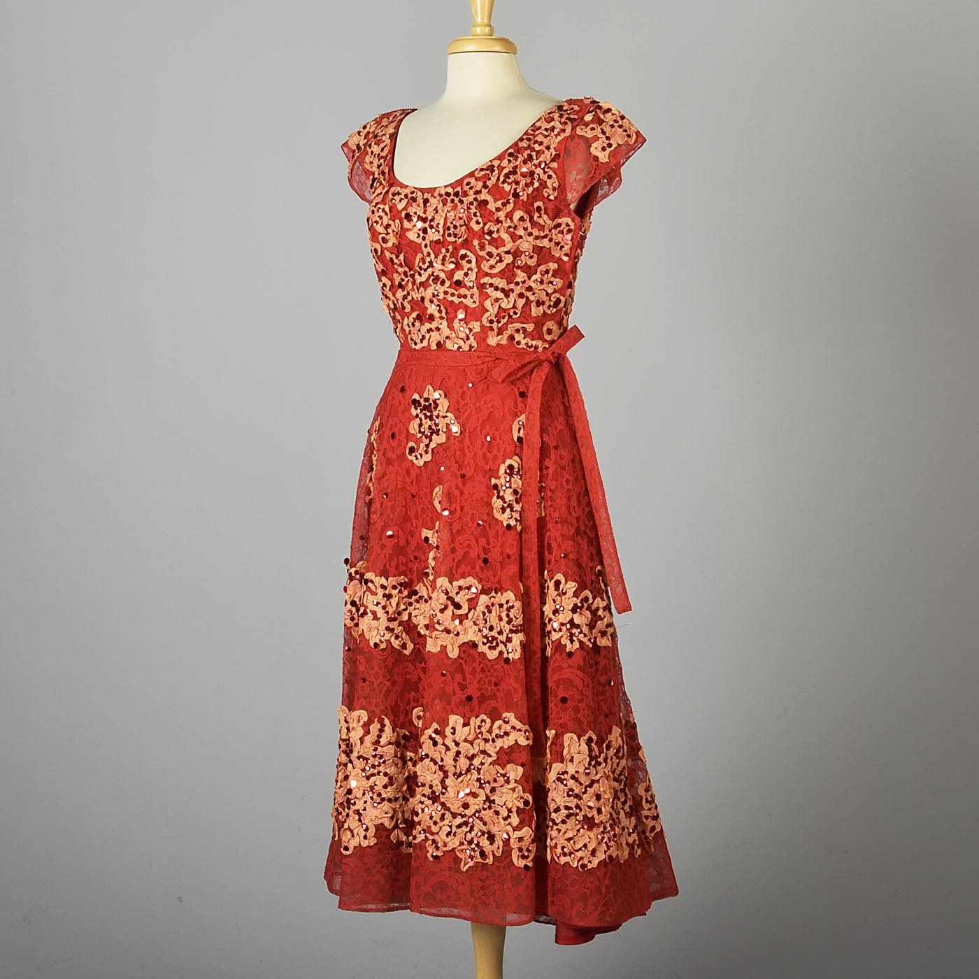 1940s Red Lace Fit & Flare Party Dress by Patric of Miss America