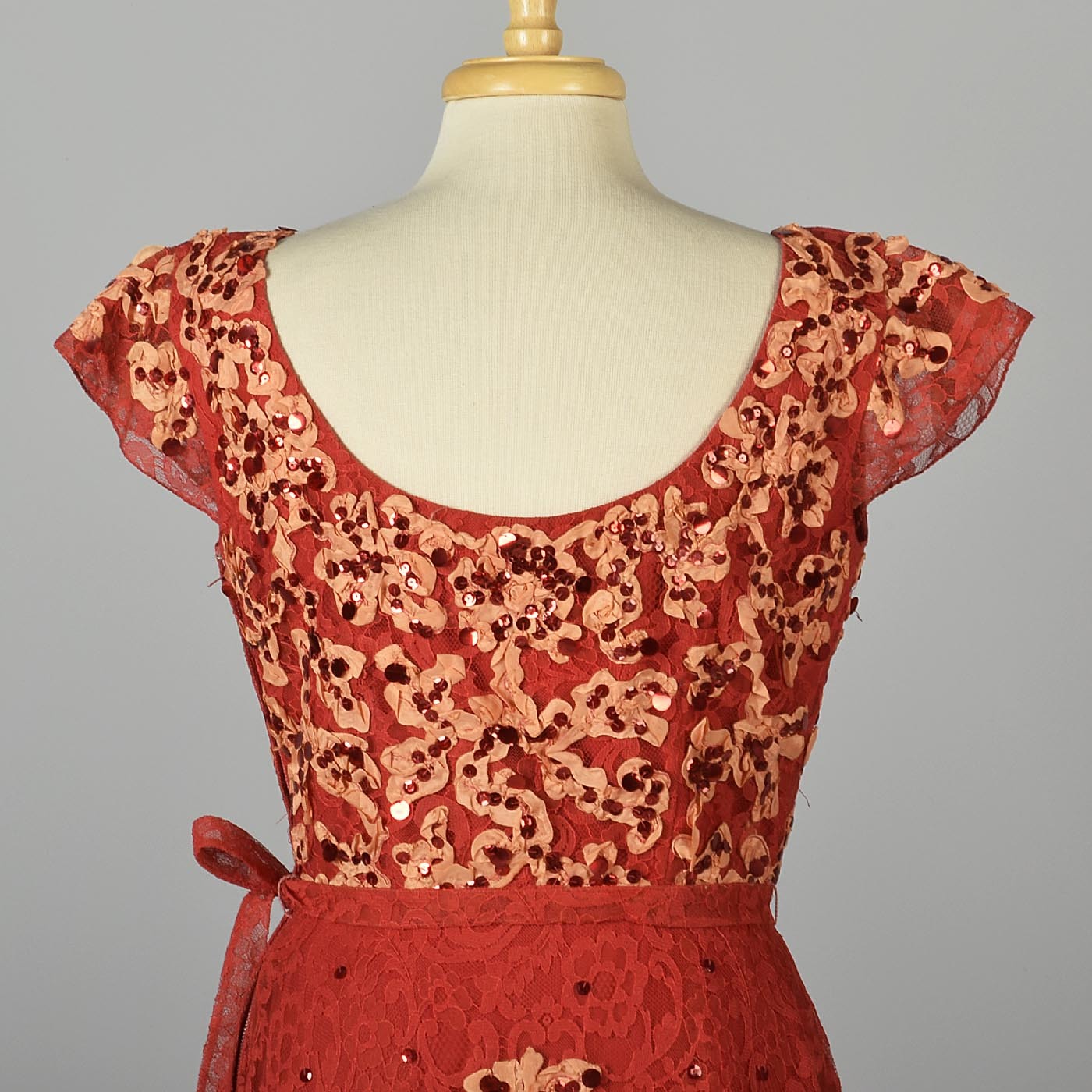 1940s Red Lace Fit & Flare Party Dress by Patric of Miss America