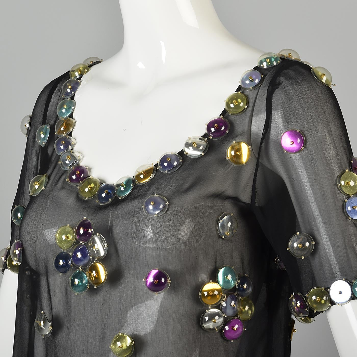 1960s Space Age Mod Sheer Silk Blouse with Bubble Sequins