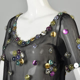 1960s Space Age Mod Sheer Silk Blouse with Bubble Sequins