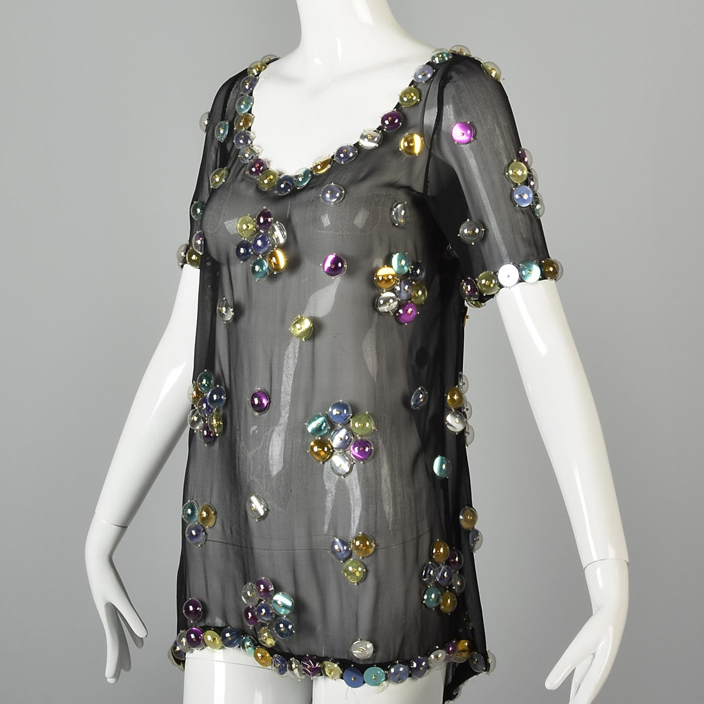 1960s Space Age Mod Sheer Silk Blouse with Bubble Sequins