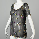 1960s Space Age Mod Sheer Silk Blouse with Bubble Sequins