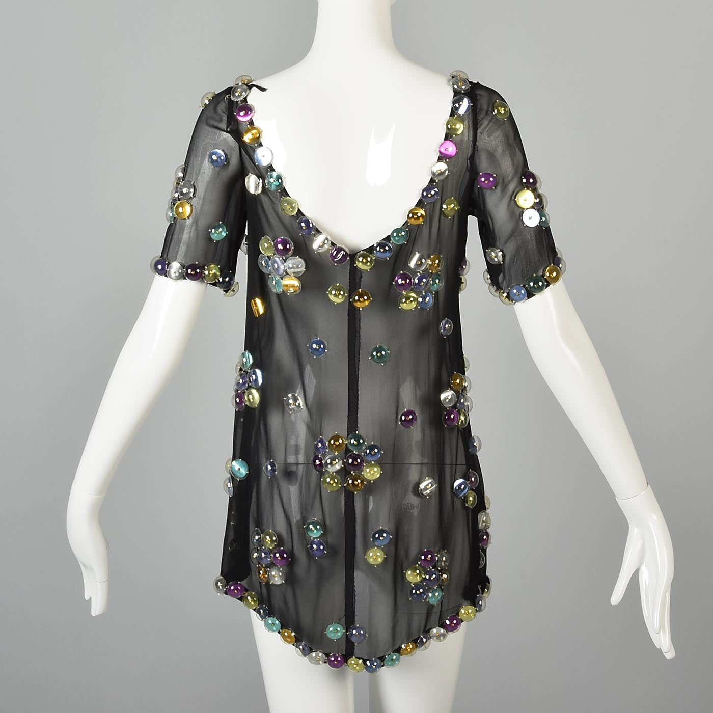 1960s Space Age Mod Sheer Silk Blouse with Bubble Sequins