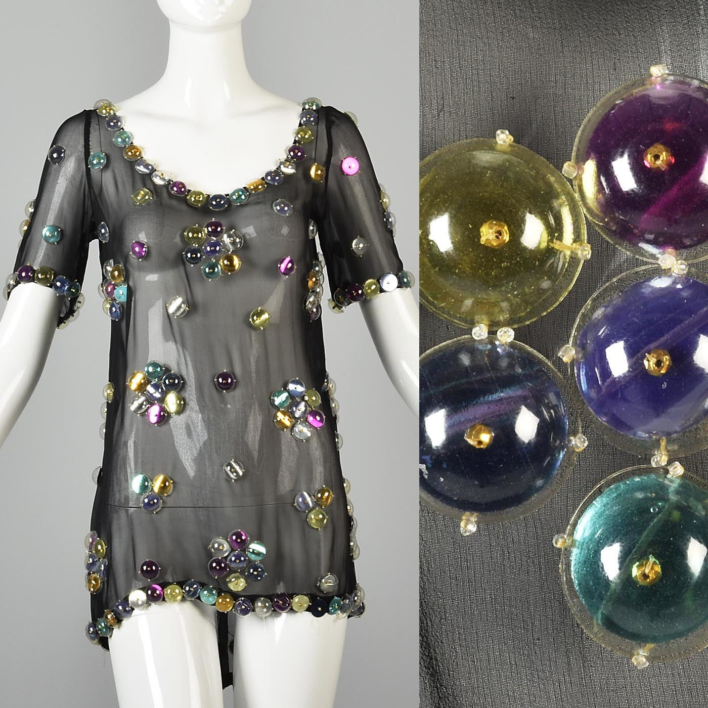 1960s Space Age Mod Sheer Silk Blouse with Bubble Sequins