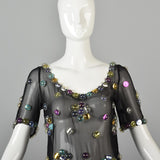 1960s Space Age Mod Sheer Silk Blouse with Bubble Sequins