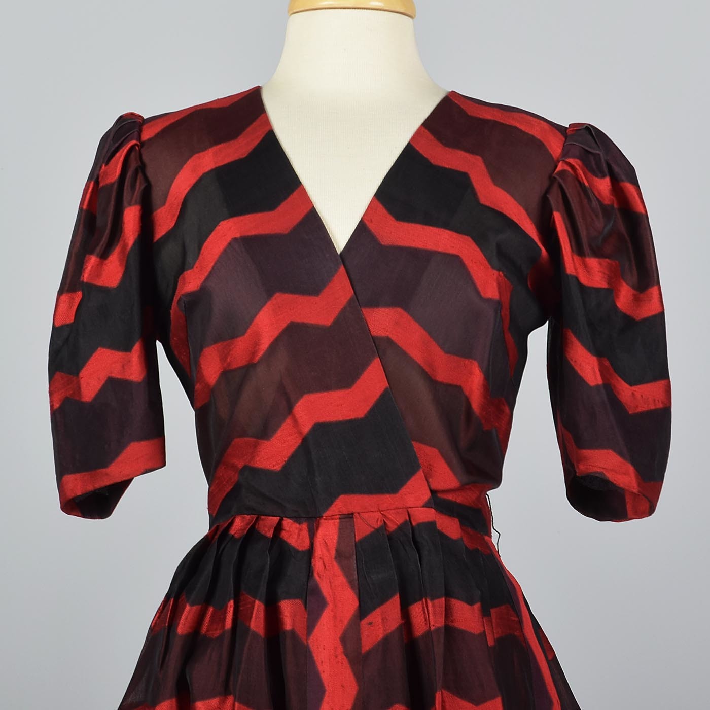 Annie Corvall Paris Silk Cocktail Dress Red & Black Stripe
