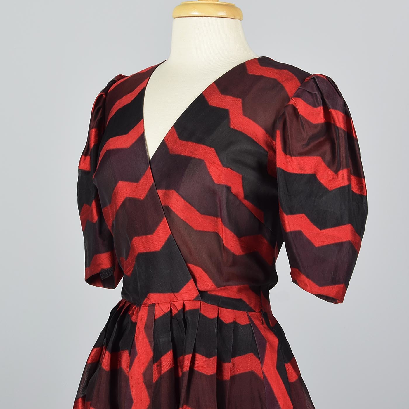 Annie Corvall Paris Silk Cocktail Dress Red & Black Stripe